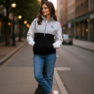 boxercraft Gray Black White Colorblock Quarter-Zip Pullover